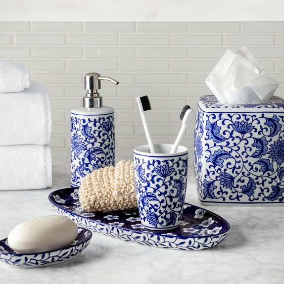 Blue and White Ceramic Tissue Holder Bathroom Accessory Set