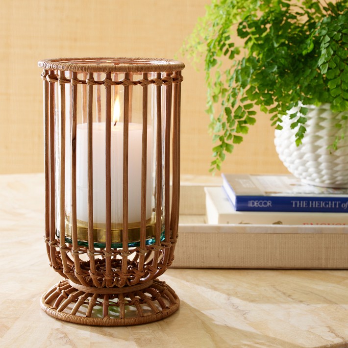 AERIN Wicker Hurricane Candle Holder Williams Sonoma