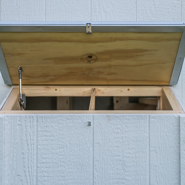 Charming White Chicken Coop with Silver Metal Roof, Chicken Run, and Cedar Cupola Williams Sonoma