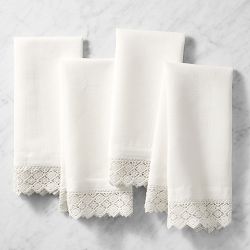 All Cotton and Linen Cloth Napkins, Dinner Napkins with Lace Trim