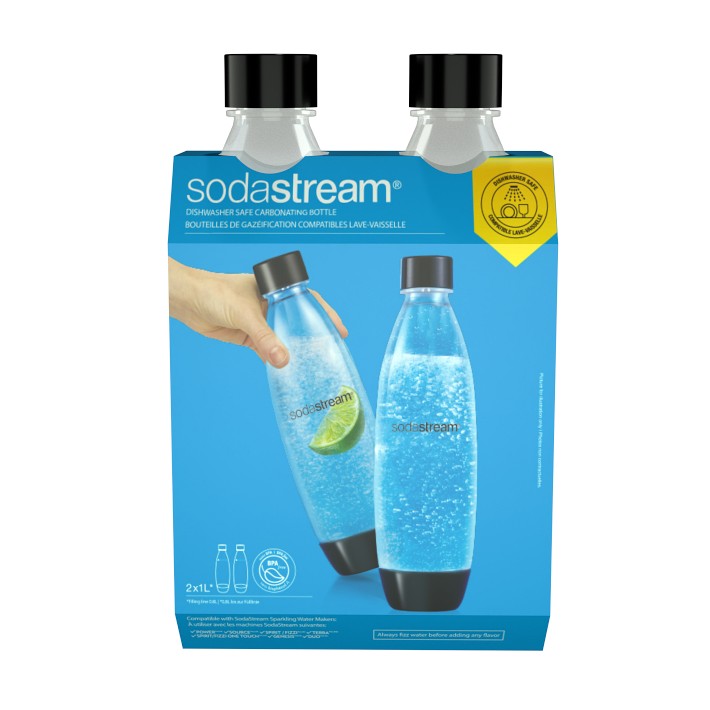 SodaStream 1L Slim Dishwasher Safe Bottles Twin Pack - White