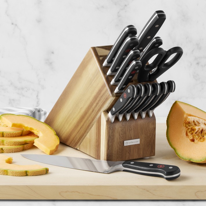  15-Piece Kitchen Knife Set Black with Wooden Block & Sharpener  - Best German Forged Stainless Steel Sharp Knife Sets for Kitchen w/Block,  Paring, Chef, Carving & 6 Steak Knives, Black: Home