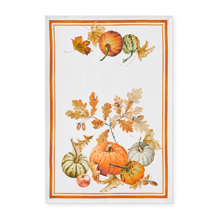 BRAND NEW Williams Sonoma Botanical Pumpkin Kitchen Towels Set of Two