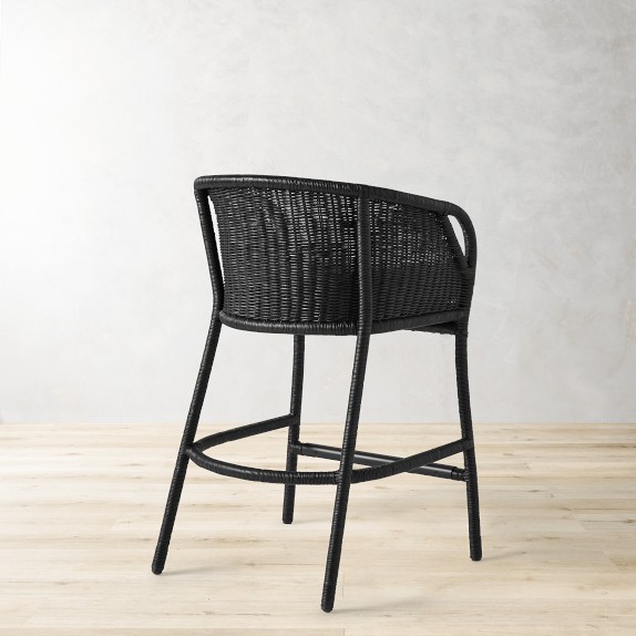 Topanga Counter Stool, Ebony, Performance Basketweave Light Sand