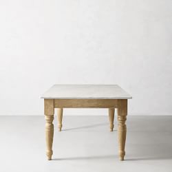 Bulli Round Marble Top Farmhouse Dining Table with Log Wood Base - 120cm