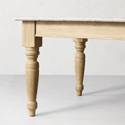 Bulli Round Marble Top Farmhouse Dining Table with Log Wood Base - 120cm