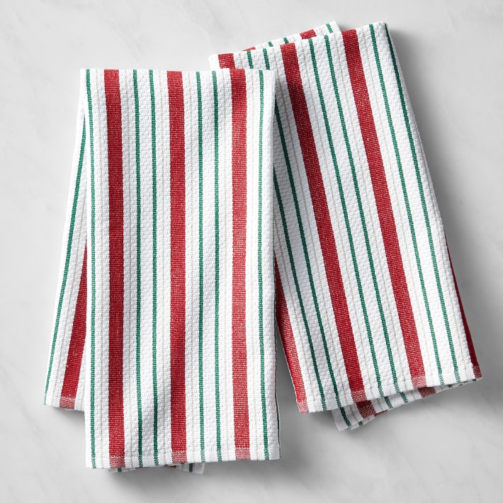 Sur La Table Holiday Striped Kitchen Towels, 6 pk. - Beige/White