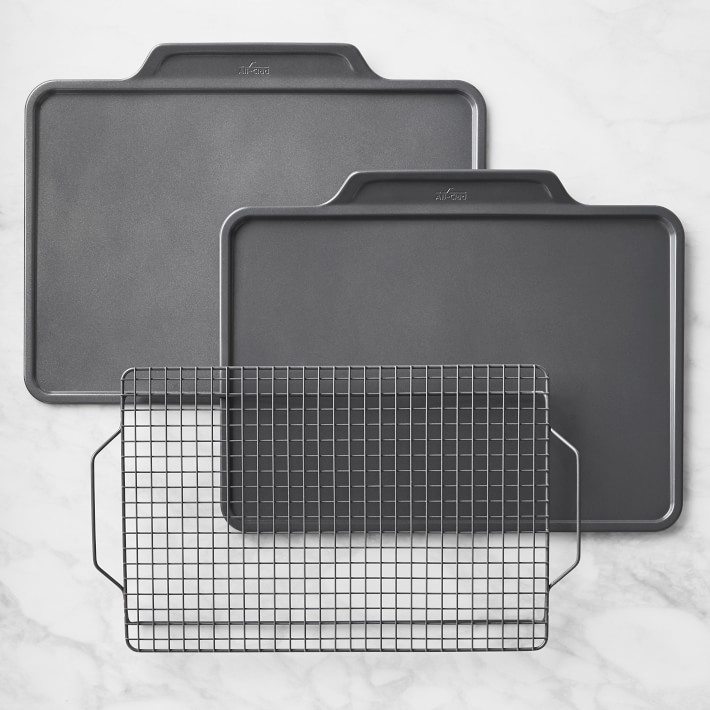 All-Clad Pro-Release Nonstick Bakeware Set 3 Piece Oven Safe 450F Half  Sheet, Cookie Sheet, Muffin Pan, Cooling & Baking Rack, Round Cake Pan,  Loaf