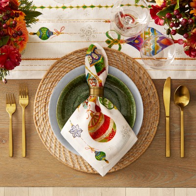 Christmas green embroidered napkins, holiday table decor, cloth dinner  napkins