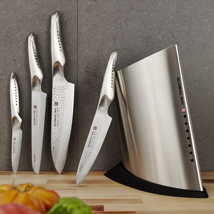 Kitchen Knife Set with Block, 7 Piece Silicone Cooking Utensils Set, Silver