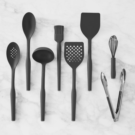 Home Basics 6 Piece Nylon Serving Utensils with Curved Handles, Black, FOOD PREP