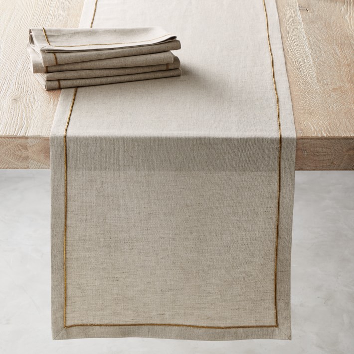 Gold Border Table Runner & Napkins, Set of 4 Williams Sonoma CA