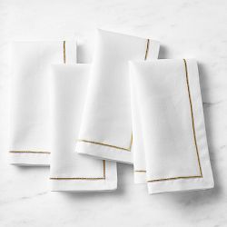 White with Black Trim Linen Napkin - Set of 6