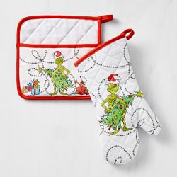 Williams Sonoma Oven Mitt and Pot Holder Set of 2 Holiday Stripe