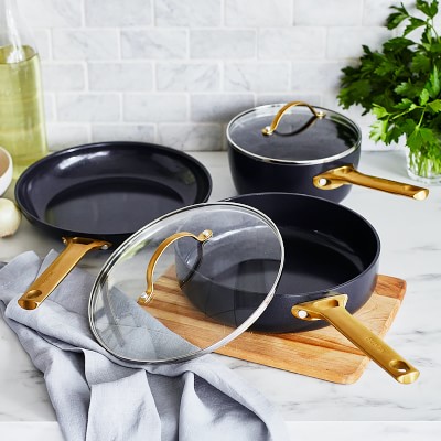 Reserve Ceramic Nonstick 10 and 12 Frypan Set | Cream with Gold-Tone  Handles