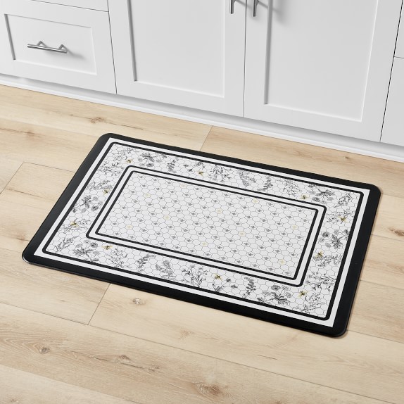 Honeycomb Black, Black Non Slip Mat, Patterned Rug, Kitchen Floor