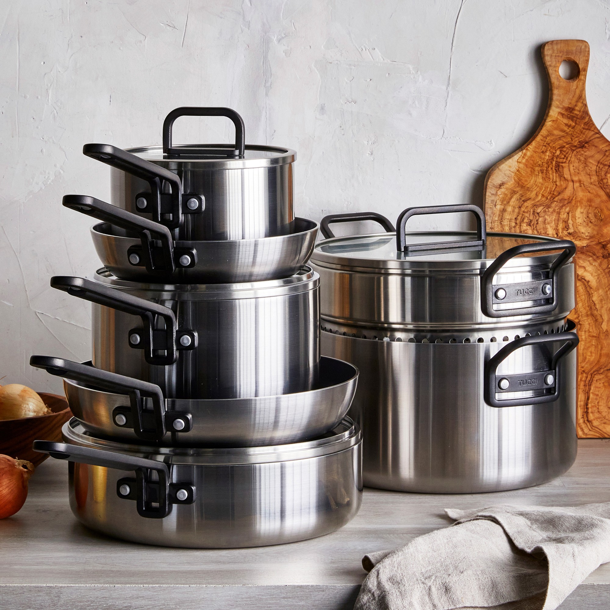 A view of Stanley Tucci Cookware on display during the Stanley