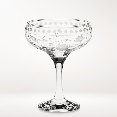 Pottery Barn Trellis Etched Coupe Cocktail Glasses Set of 4 Soda-Lime Glass