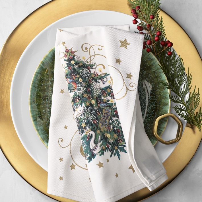 Christmas Cloth Napkins, Embroidered Napkins, Set of 6 Large