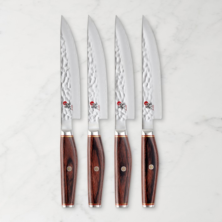 Laguiole California Steak Knives Set of 2 - Razor-Sharp Stainless Steel  Straight Blade Slicing Steak Knife for Meat Cutting - Ergonomic Rosewood