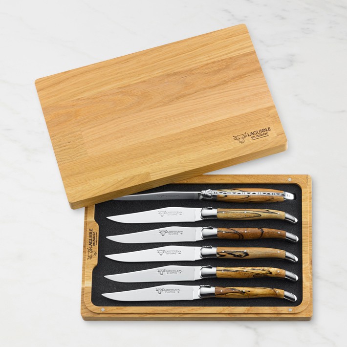 French Modern Jean Dubost Laguiole Handmade Stainless Steel and Ebony Black  Resin Steak Knives - Set of 6