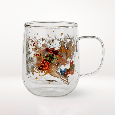 Christmas Mugs, 12 Oz Christmas Glass Coffee Mug Insulated Double