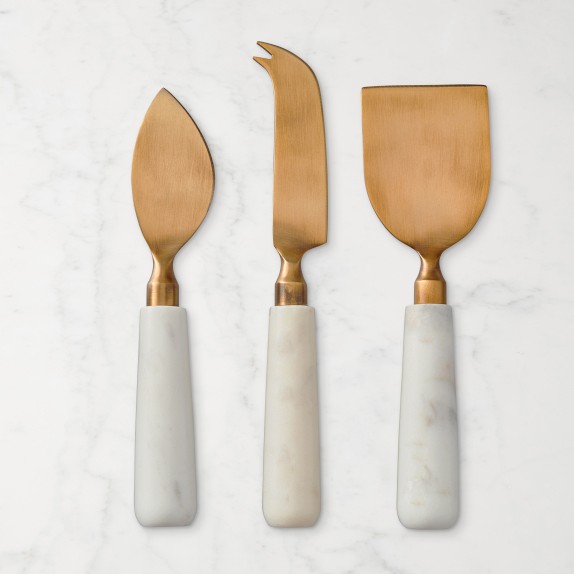 White and Brassy Gold Kitchen Utensils Set with Holder