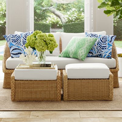 AERIN East Hampton Outdoor Coffee Table Ottoman Patio Furniture