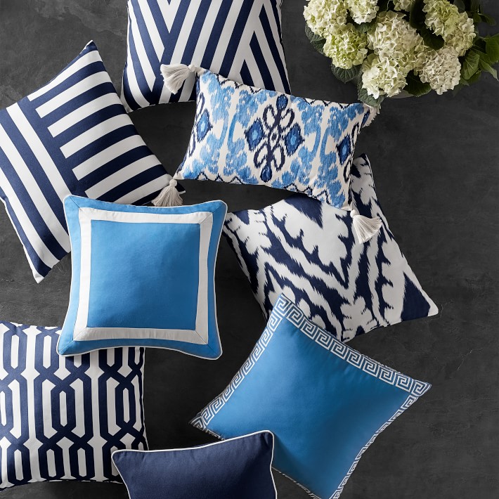 Sunbrella Solid Outdoor Pillow with Piping Navy Williams Sonoma