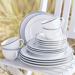 Set Of 3 William Sonoma Brasserie Blue Banded Porcelain Dinner