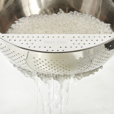 1Pc Rice Washer Strainer Bowl Stainless Steel Rice Washing Bowl