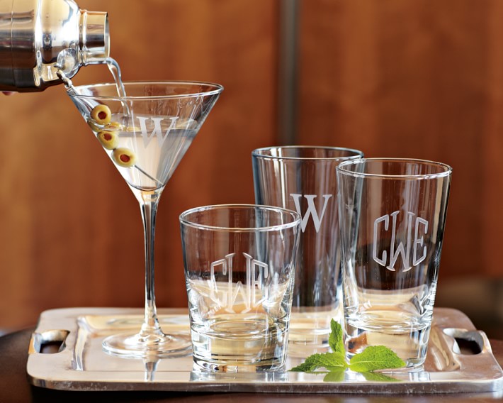Monogrammed Martini Glasses, Set/4