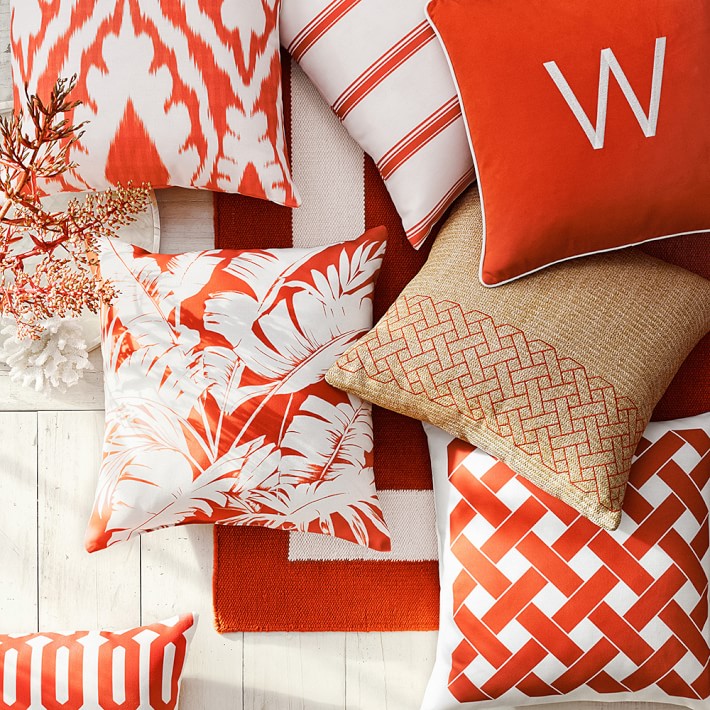 Sunbrella Solid Outdoor Pillow with Piping Melon Williams Sonoma