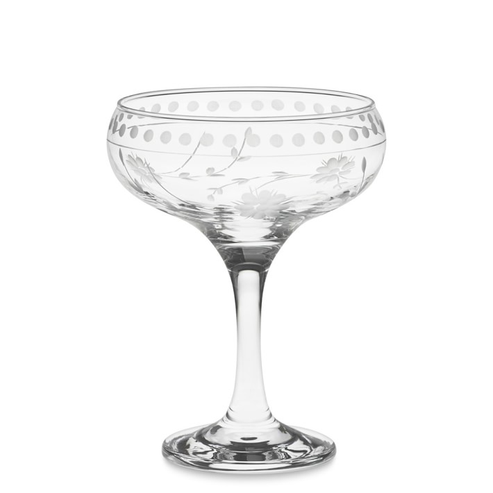 Vintage Etched Cocktail Glasses, Set of 6, Vintage 8 oz Champagne