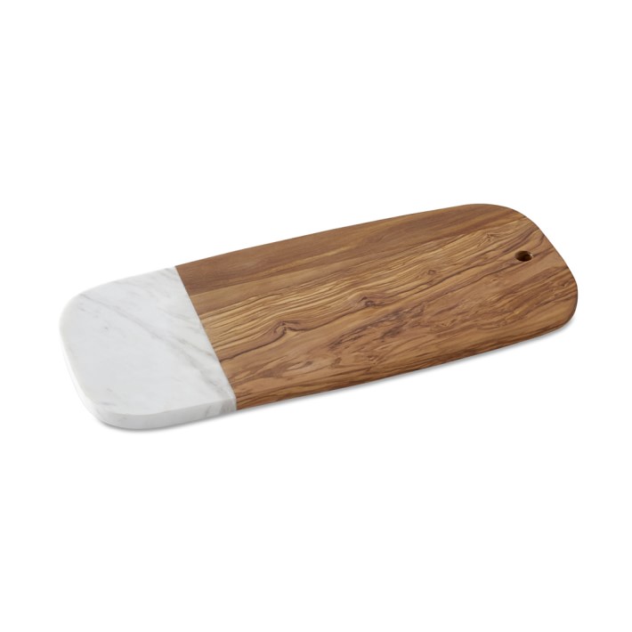 Olivewood &amp; White Marble Rectangular Cheese Board