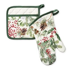 Williams Sonoma Woodland Berry Christmas Oven Mitt & Potholder