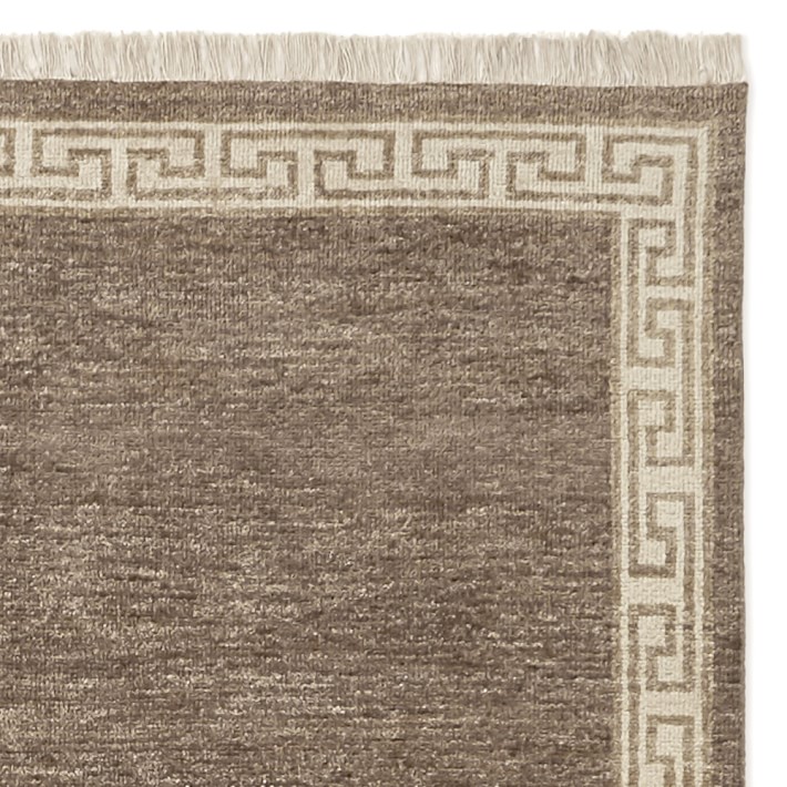 Greek Key Border Hand Knotted Rug Swatch