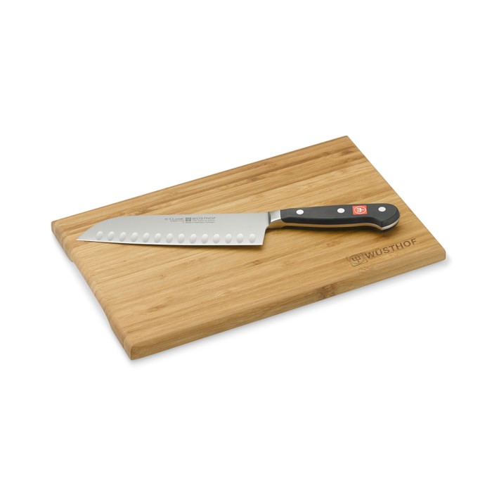 W&#252;sthof Classic Hollow-Edge Santoku Knife with Board, 7&quot;