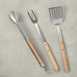 Williams Sonoma Stainless-Steel BBQ Utensils with WS Grill School Cookbook,  Set of 4