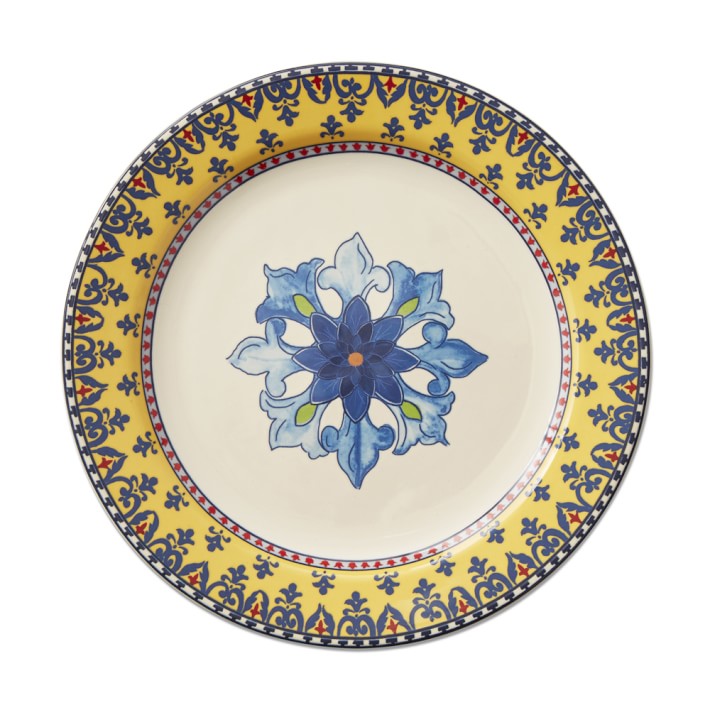 Sicily Ceramic Dinner Plates, Yellow Rim-Set of 4
