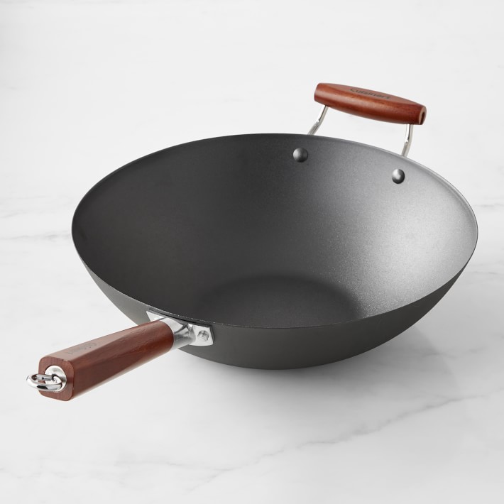 Polar Bear Non-Stick Cast Iron Wok Small Wok Pan with Iron Lid Wooden Handle Suitable for All Stoves, 9 Mini Wok