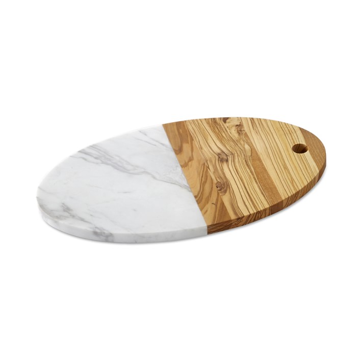 Olivewood &amp; White Marble Oval Cheese Board