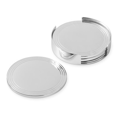 Silver Drink Coaster with Holder Set of 4 Williams Sonoma