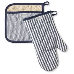 Blue Pot Holder with Pocket and Cotton Tea Towel