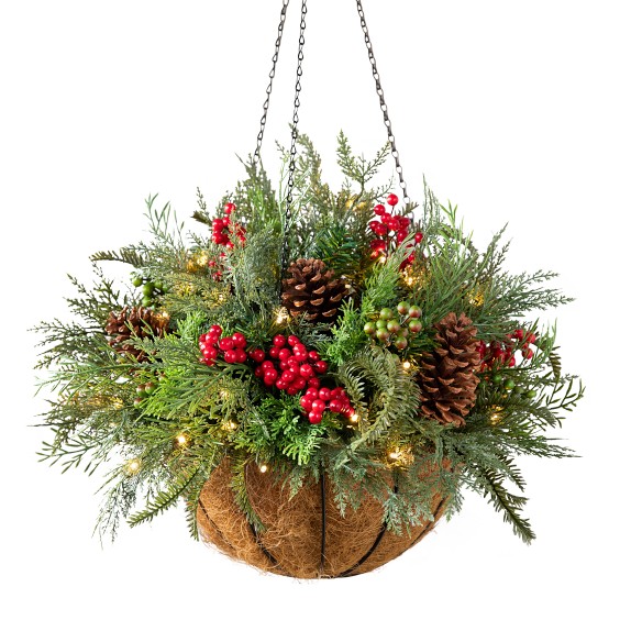 Balsam Hill Outdoor Winter Evergreen Hanging Basket | Williams Sonoma