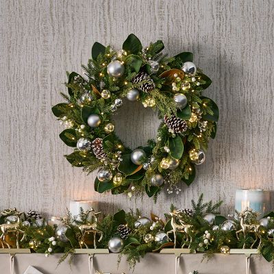 20 Fresh Balsam Fir Decorated Cemetery Silver Wreath on 36 Stand