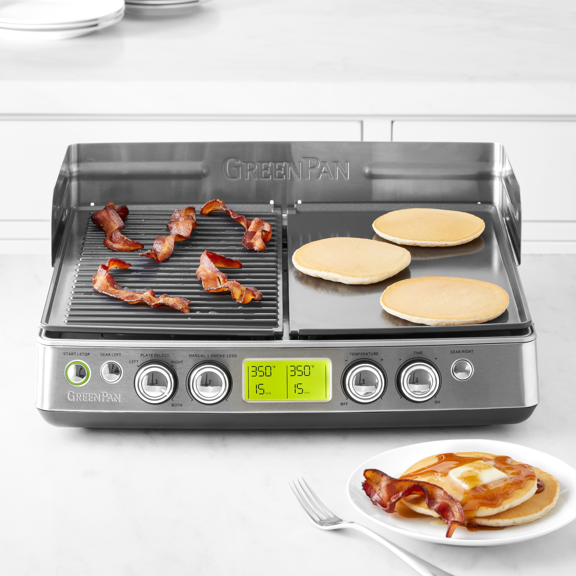 GreenPan Premiere Smoke-Less Grill & Griddle with Ceramic Nonstick Coating in Stainless Steel
