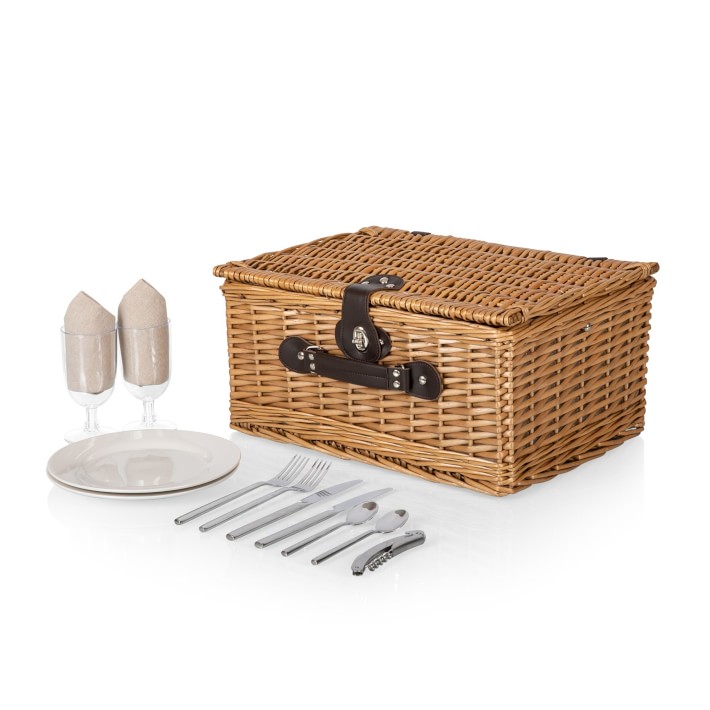 Mesa Picnic Caddy Utensil Dish Organizer, Iron Woven Rattan Handles