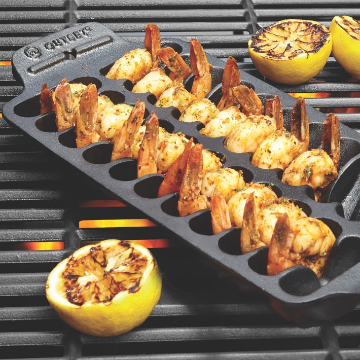 Make perfectly buttery grilled shrimp with this cast iron shrimp pan