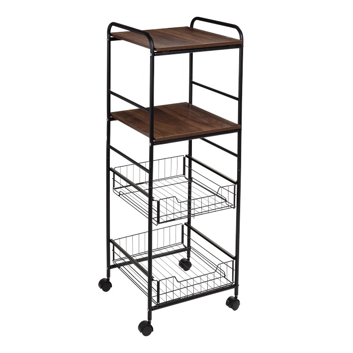 6-Tiers Metal Storage Baskets Kitchen Cart with Tabletop Fruits Vegetables  Baskets Rolling Utility Cart for Pantry, Snak Cart Orgainzer with Wheels